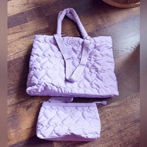 Betsey Johnson XOYanna Lavender Quilted Weekender Tote & Cosmetic Pouch Set NWT
